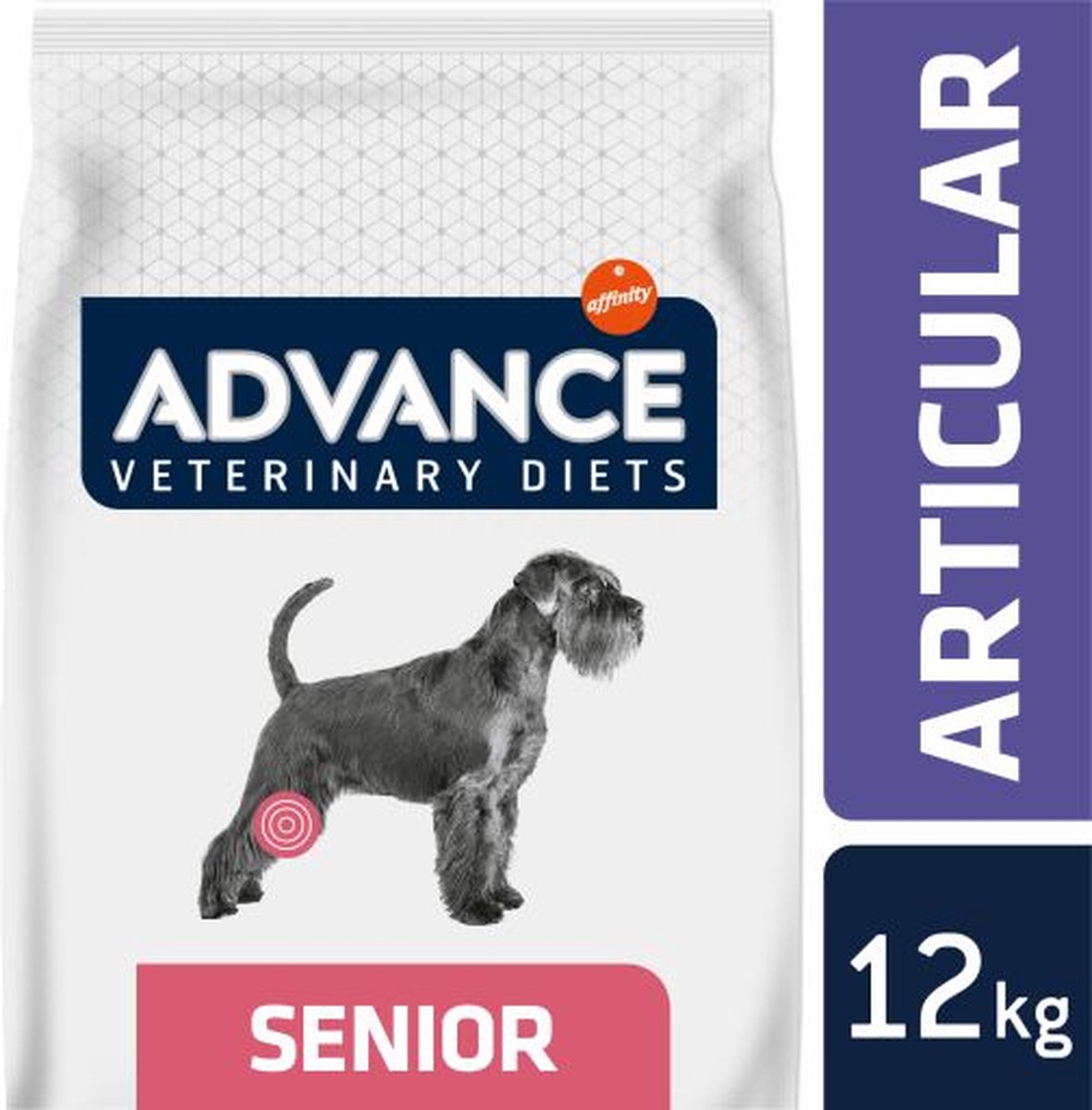 Advance veterinary diet dog articular gewrichten senior hondenvoer verpakking 12 kg voor senior honden.