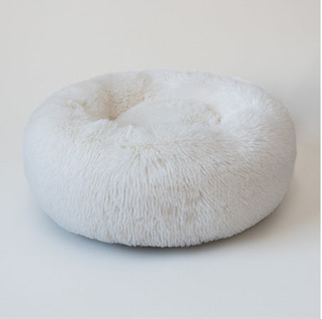 Plush Round Dog Bed for Small Dogs - Calming, Self-Heating Pet Nest Mat