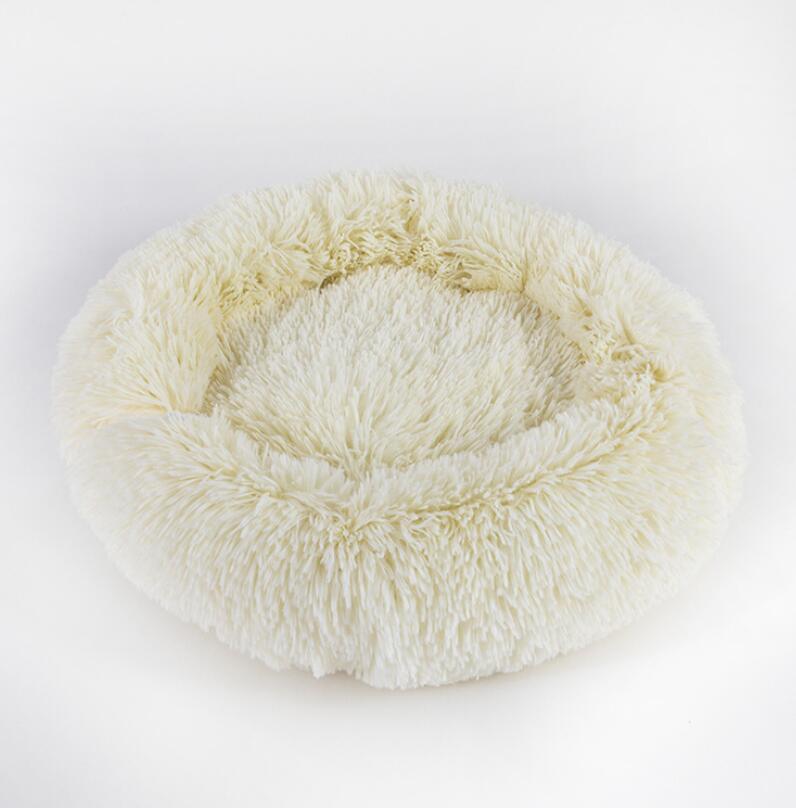 Plush Round Dog Bed for Small Dogs - Calming, Self-Heating Pet Nest Mat