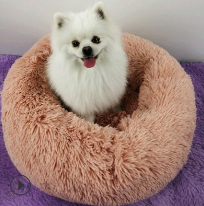 Plush Round Dog Bed for Small Dogs - Calming, Self-Heating Pet Nest Mat