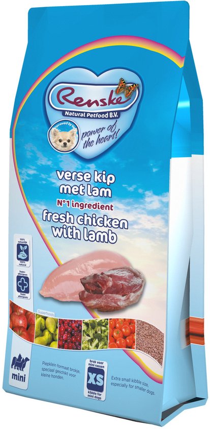 Renske Super Premium Mini Kip & Lam - hondenvoer - 2 kg verpakking met verse kip en lam ingrediënten