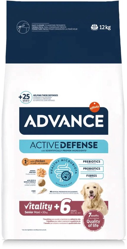 ADVANCE MAXI SENIOR 12 KG, hondenvoer voor oudere grote rassen, optimaal voor de gezondheid van senior honden
