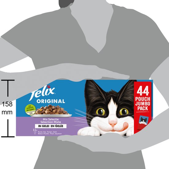 Felix Original in Gelei Mix Selectie - Kattenvoer Natvoer - Rund Kip Tonijn & Zalm - 44 x 85 g verpakking