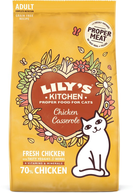Lily's Kitchen Kat Kip Casserole 2 kg verpakking met 70% kip en graanvrij recept voor katten.