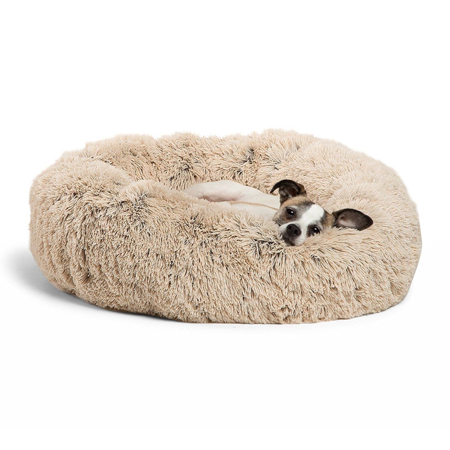Plush Round Dog Bed for Small Dogs - Calming, Self-Heating Pet Nest Mat