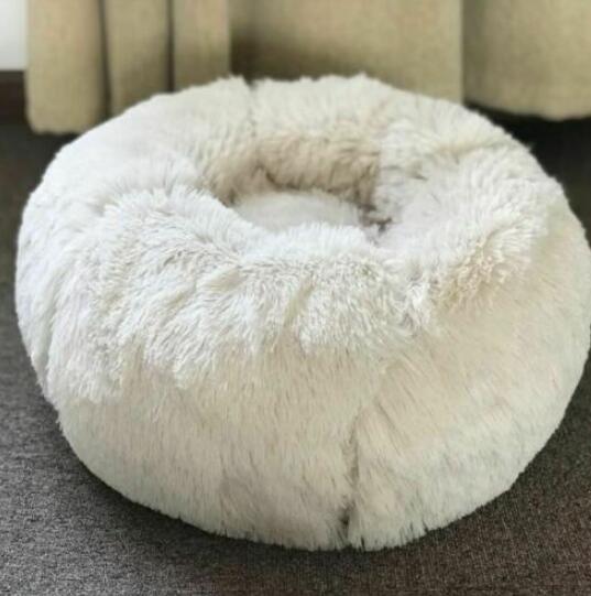 Plush Round Dog Bed for Small Dogs - Calming, Self-Heating Pet Nest Mat