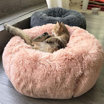 Plush Round Dog Bed for Small Dogs - Calming, Self-Heating Pet Nest Mat