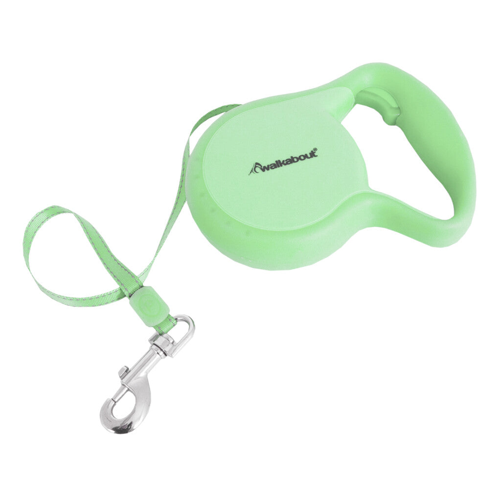 Walkabout uitschuifbare riem die oplicht in het donker, groen, met softgrip handgreep en speciale haak.