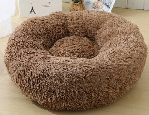 Plush Round Dog Bed for Small Dogs - Calming, Self-Heating Pet Nest Mat