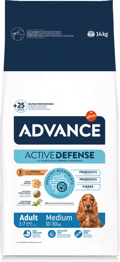Advance Medium Adult Hondenvoer 14 kg verpakking met 14 kg hondenvoer voor volwassen middelgrote honden