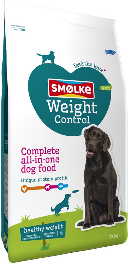 Smølke Weight control hondenvoer voor gezonde gewichtsbeheersing, complete voeding voor volwassen honden.