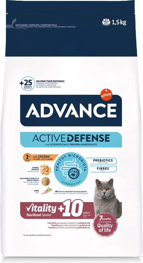 Advance - Sterilized Sensitive Senior 10+ Kattenvoer 1,5 kg verpakking voor oudere gesteriliseerde katten.