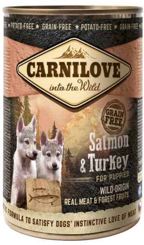 Carnilove hondenvoer nat in blik zalm en kalkoen voor puppies 6X400 gr