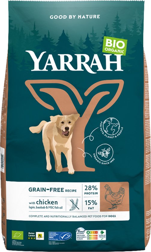 Yarrah Dog Biologische Brokken Graanvrij Kip en Vis 10 kg