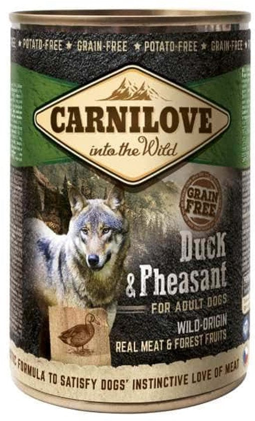 Carnilove Hondenvoer nat in Blik Eend en Fazant 6X400 gr blik met eend en fazant voor honden.