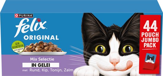 Felix Original in Gelei Mix Selectie - Kattenvoer Natvoer - Rund Kip Tonijn & Zalm - 44 x 85 g verpakkingsafbeelding.
