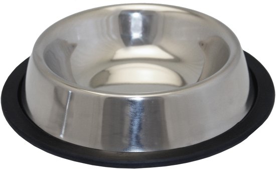 HAPPY PET VOERBAK ANTISLIP 14 CM, RVS voerbak met antislip rand voor huisdieren, diameter 14 cm.