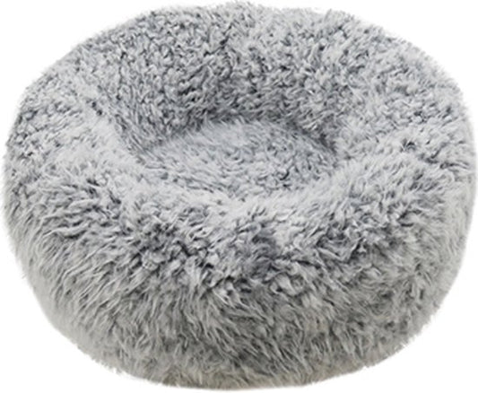 ROSEWOOD HONDENMAND SILVER FLUFF GRIJS - Rond hondenbed met zacht nepbont in grijze kleur, ideaal voor honden en katten.