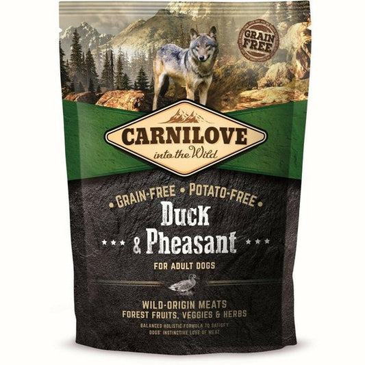 Carnilove Hondenvoer graanvrij Duck en Pheasant Adult 4 kg verpakking met eend en fazant voor honden.