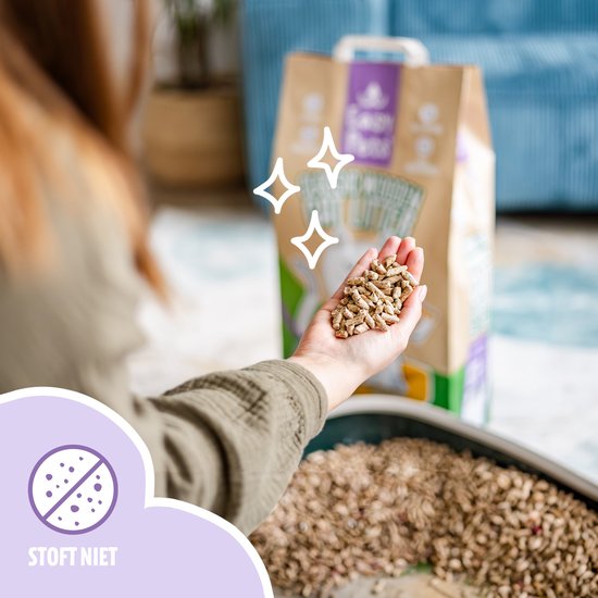 Easypets Houtkorrel Kattenbakvulling 20L - Biologisch Afbreekbare Houtkorrels met stofvrij hout in hand.