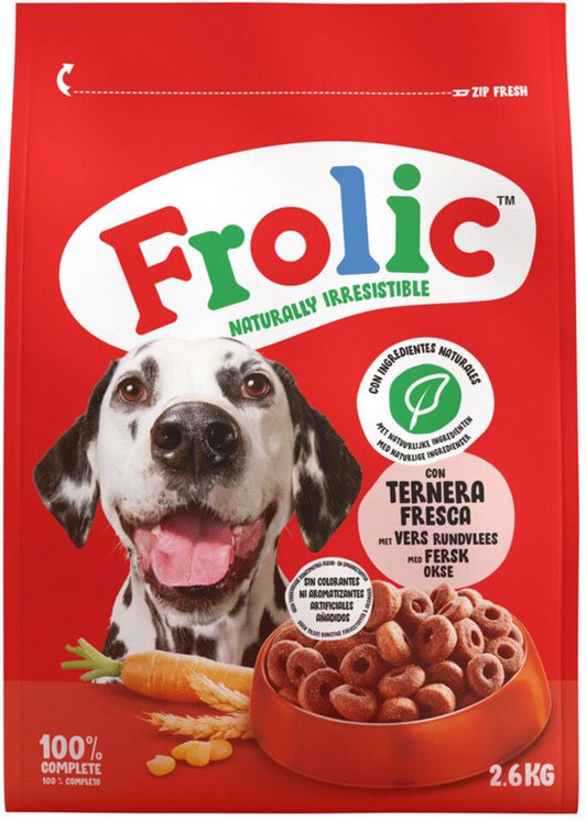 Frolic Droog Rund - Hondenvoer - 2.6 kg verpakking met hondenplaatje en voedzame brokjes.
