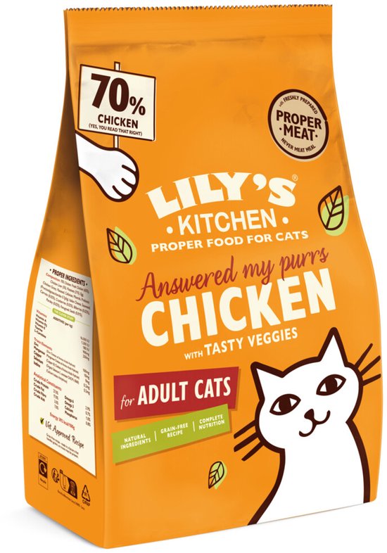 Lily's Kitchen Kat Kip Casserole 2 kg verpakking met 70% kip en groenten voor volwassen katten.