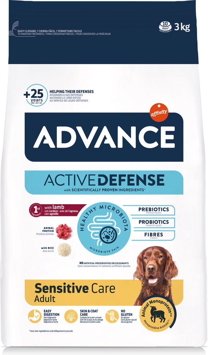Advance - Sensitive - Lamb-Rice - Hondenvoer - 3 kg verpakking met actieve verdediging ingrediënten.