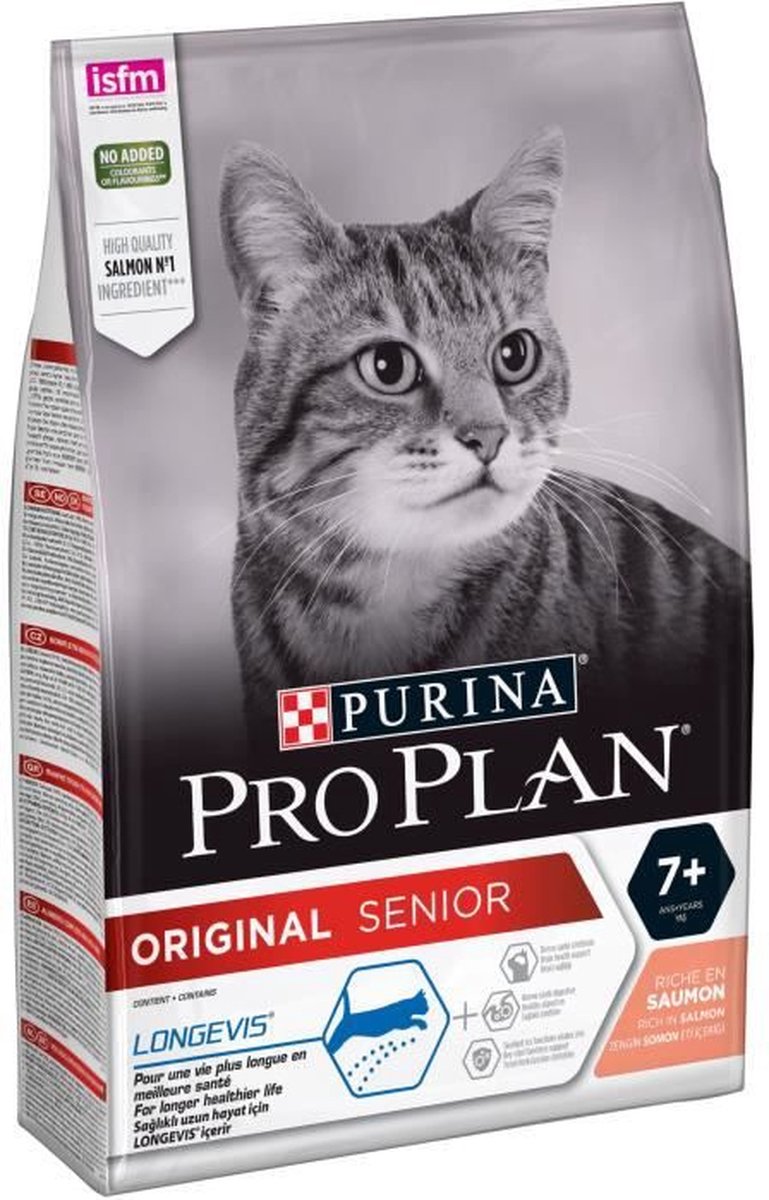 PROPLAN Zalmrijke kroketten Originele Senior Longevis 3 kg verpakking met kat