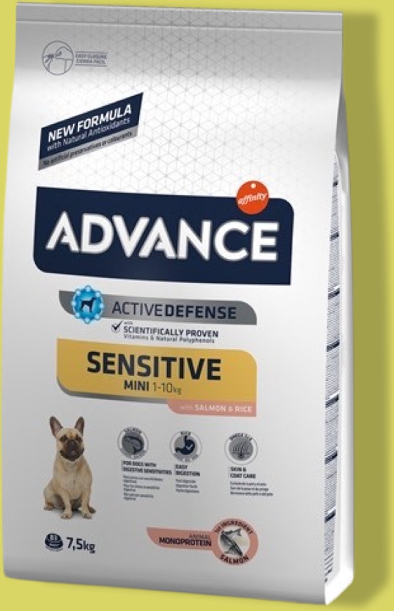 Advance Mini Sensitive hondenvoer 7 kg verpakking met zalm en rijst voor kleine honden