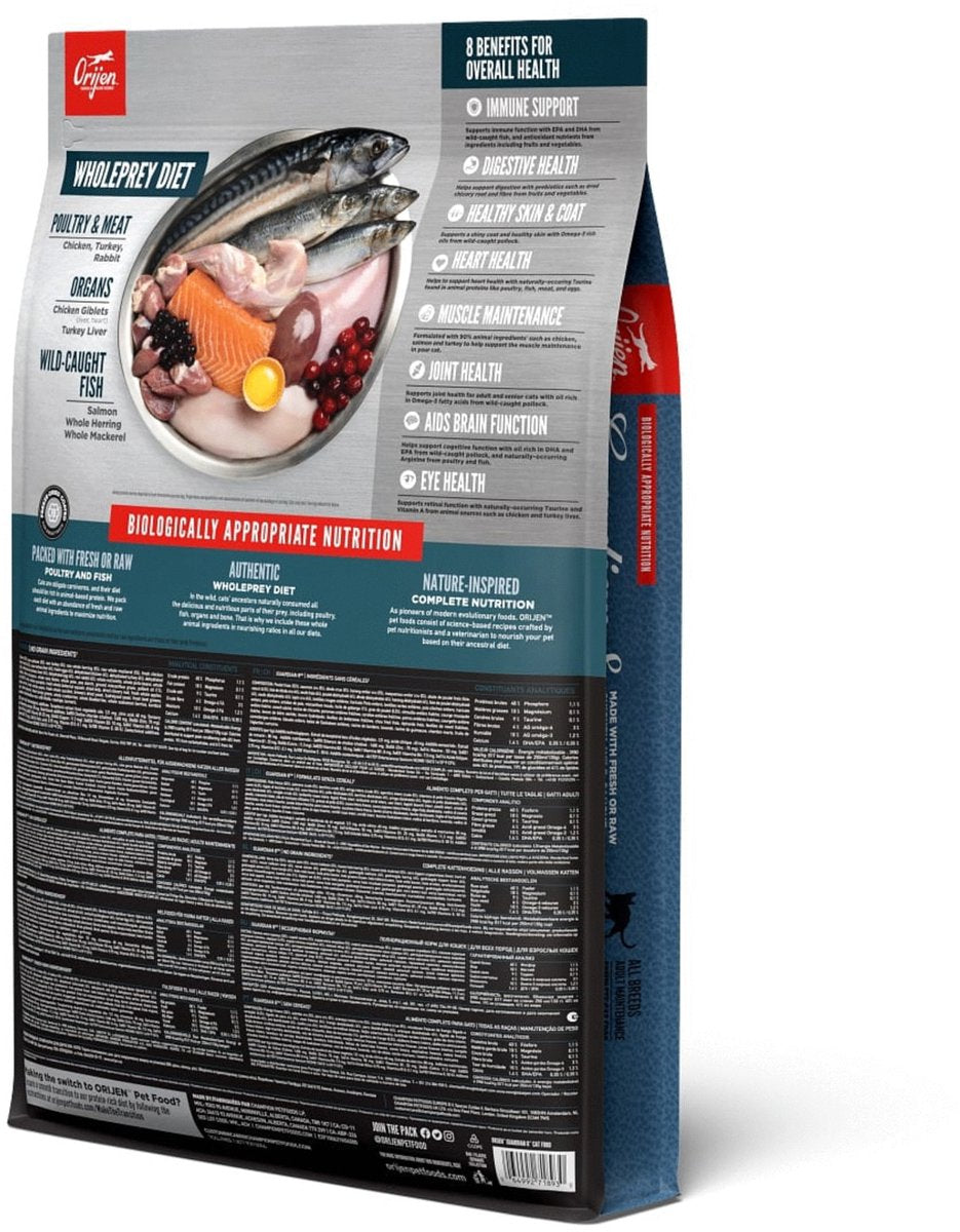 Orijen Guardian 8 Cat Kip&Kalkoen&Zalm - Kattenvoer - 4.5 kg verpakking met hoogwaardige ingrediënten voor kattenvoeding.