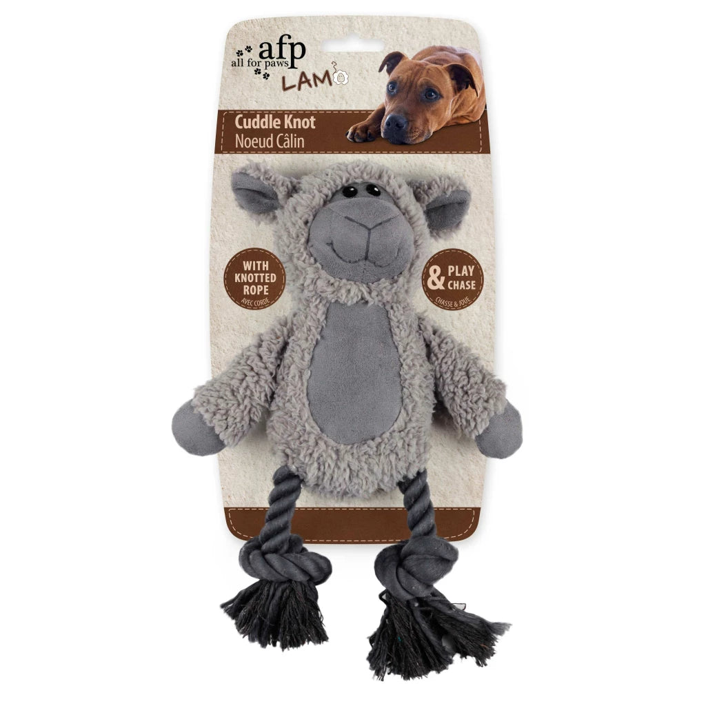 AFP Lambswool - Cuddle Knot, zacht speeltje met knotted rope en pieper, perfect voor honden, assorti geleverd.