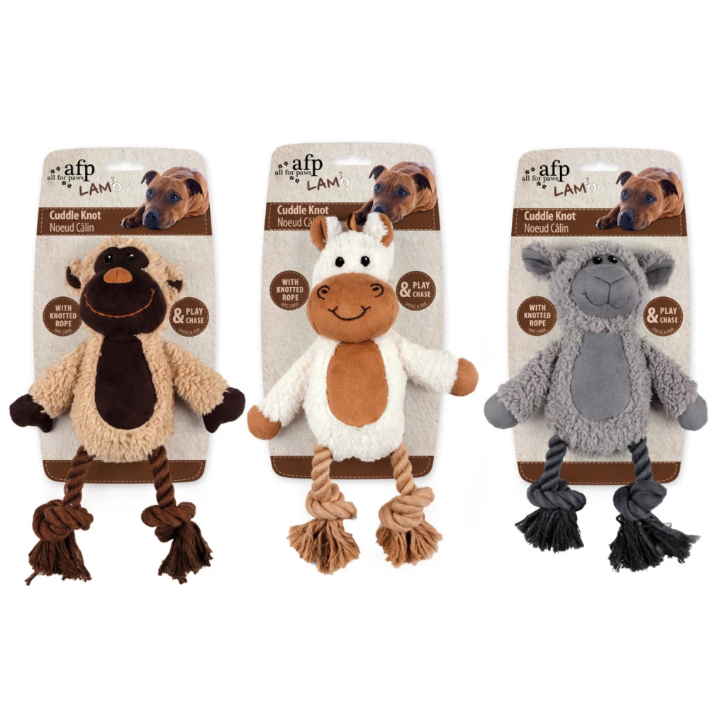 AFP Lambswool - Cuddle Knot hondenknuffel assortiment met pieper en flosstouw
