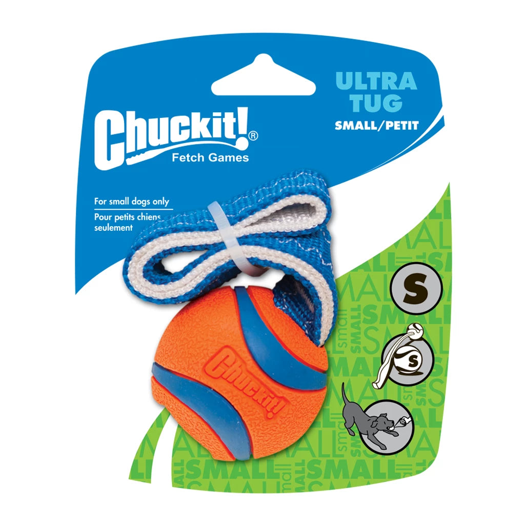 Chuckit Ultra Tug speeltje voor honden, inclusief originele tennisbal, met een handvat voor gemakkelijk trekken.