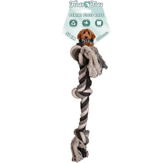 Floss Toss Dental Rope 3 Knot - 55 cm, duurzaam flostouw voor honden, gemaakt van 100% natuurlijk katoen.