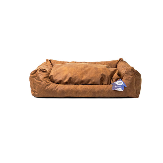 Let's Sleep Sweet Dreams Hondenmand Met Kussen in een luxe bruine uitvoering.