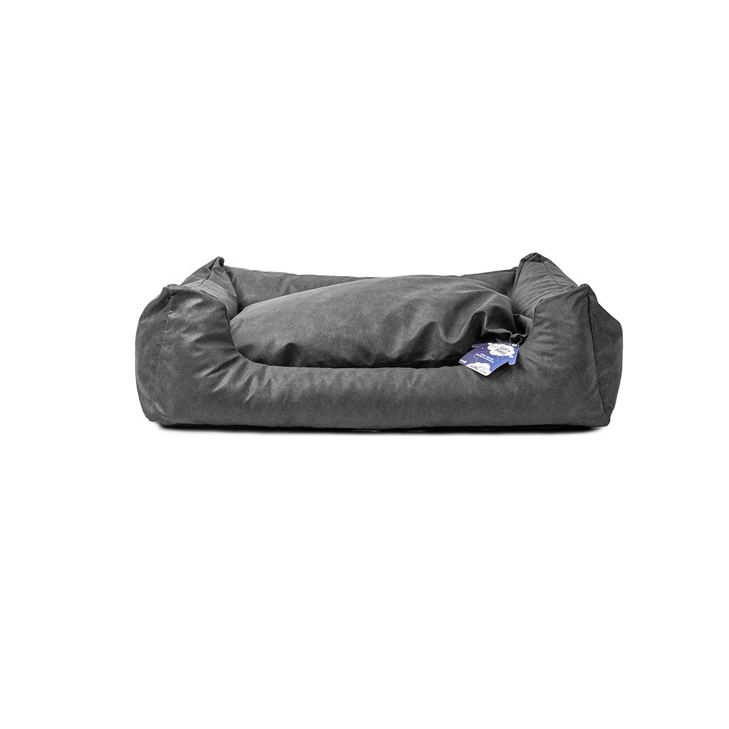 Let's Sleep Sweet Dreams Hondenmand Met Kussen in luxe grijs ontwerp voor honden.