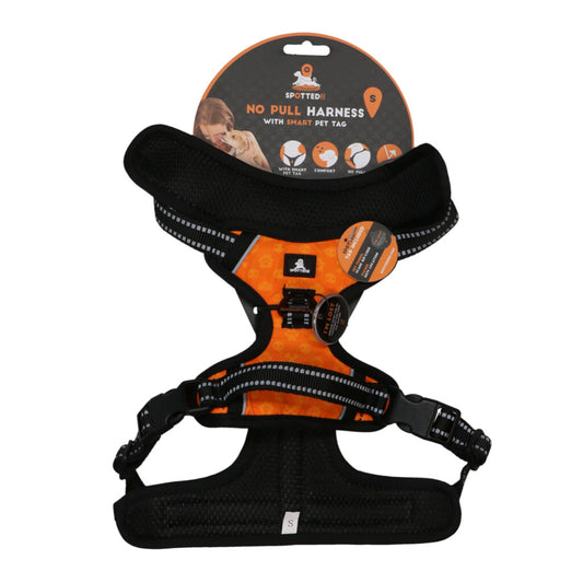 Spotted Pro No Pull Harnas Oranje, verstelbaar harnas voor honden met comfortabele pasvorm en anti trek functie.