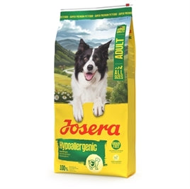 Josera Hondenvoer All Sizes Adult Hypoallergenic 12.5 kg verpakking met hond op de voorkant.