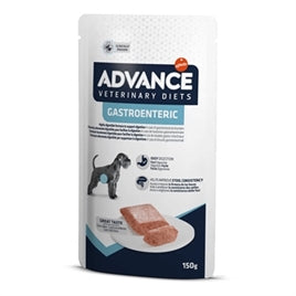 ADVANCE VETERINARY DIET DOG GASTROENTERIC SPIJSVERTERING 8X150 GR verpakking met vleesvervanger voor honden