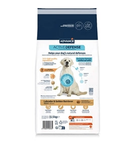 Advance adult labrador retriever hondenvoer verpakking met gezondheidsvoordelen voor honden.