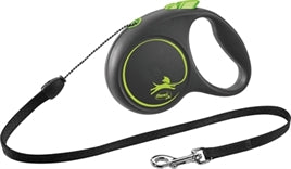FLEXI ROLLIJN BLACK DESIGN CORD GROEN S 5 MTR TOT 12 KG - hondenlijn met rolmechanisme en zwart-groene behuizing